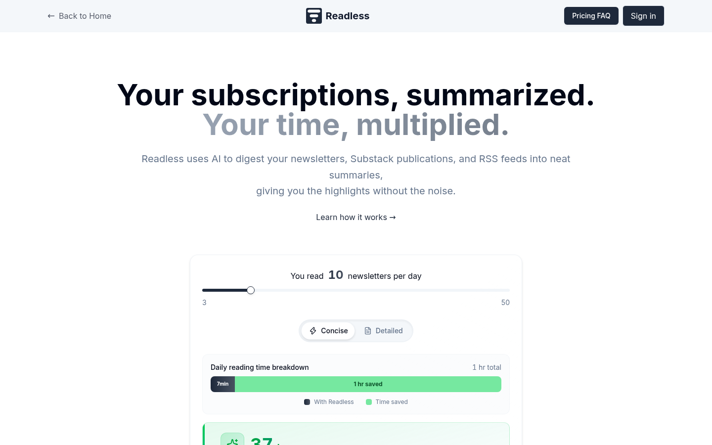 Readless pricing showing Pro and Max plans